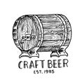 Beer Barrel in vintage style. Alcoholic Label with calligraphic elements. Classic American badge for poster banner Royalty Free Stock Photo