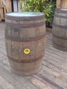 Beer barrels on a wooden platform