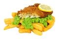 Beer battered fish and chips with mushy peas Royalty Free Stock Photo