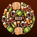 Beer in beerhouse brewery vector beerbarrel beermug dark ale illustration backdrop of beerbottle in bar on beery alcohol Royalty Free Stock Photo