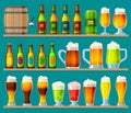 Beer in beerhouse brewery vector beermug or beerbottle and dark ale in bar on beery party with alcohol and beered up in Royalty Free Stock Photo