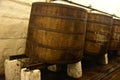 Beer being brewed in an old oak barrel brewery