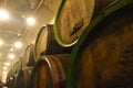 Beer being brewed in an old oak barrel brewery