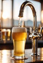 a beer being poured into a glass on a bar Royalty Free Stock Photo