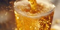 Beer being poured into a glass in a satisfying closeup shot. Concept Liquid Pouring, Close-up Shot, Satisfying Action, Glassware, Royalty Free Stock Photo