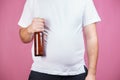 Beer belly, alcoholic addiction. fat man with beer Royalty Free Stock Photo