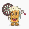 beer glass with face mascot playing dart game vector illustration Royalty Free Stock Photo