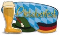 Beer Boot, Felt Hat and German Flag to Commemorate Oktoberfest, Vector Illustration Royalty Free Stock Photo
