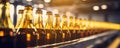 Beer botles in row. Beer bottles on Conveyor moving in brewery factory Royalty Free Stock Photo