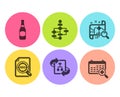 Beer bottle, Block diagram and Search map icons set. Technical algorithm, Seo file and Medical calendar signs. Vector