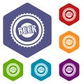 Beer bottle cap icons set Royalty Free Stock Photo