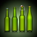 Beer bottle clear set with no label green glass