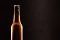 Beer bottle filled and closed close up black background Royalty Free Stock Photo