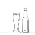 Beer bottle and glass with beer