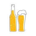 Beer bottle and a glass of foam beer. Vector flat illustration isolated on white background Royalty Free Stock Photo