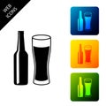 Beer bottle and glass icon isolated on white background. Alcohol Drink symbol. Set icons colorful square buttons Royalty Free Stock Photo