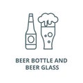 Beer bottle and beer glass line icon, vector. Beer bottle and beer glass outline sign, concept symbol, flat illustration Royalty Free Stock Photo