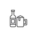 Beer bottle and glass outline icon Royalty Free Stock Photo