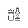 Beer bottle and glass outline icon Royalty Free Stock Photo