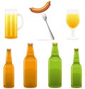 Beer bottle glass and sausage vector illustration