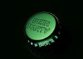 Beer bottle green cap with beer party embossed lettering. 3D rendering illustration