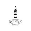 Beer bottle icon. Craft Brewery logo. Cratf beer, Ale, Cider. Alcoholic beverage, Alcohol bottle. Menu design. Vector.