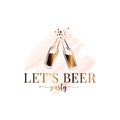 Beer bottle splash watercolor logo on white Royalty Free Stock Photo