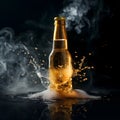 Beer bottle with splashes on a dark background Royalty Free Stock Photo