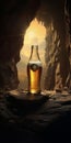 Khaki Sunrise: A Photorealistic Rendering Of Belgian Witbier In A Cave