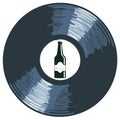 Beer bottle within vinyl record label artwork featuring beverage and music concept Royalty Free Stock Photo