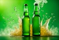 Beer bottle with water drops on the green color smoke background Royalty Free Stock Photo