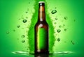 Beer bottle with water drops on the green color smoke background Royalty Free Stock Photo