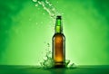 Beer bottle with water drops on the green color smoke background Royalty Free Stock Photo
