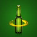 Beer bottle with water drops. of light abstract design background