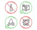 Beer bottle, Water splash and Settings icons set. Bus parking sign. Brewery, Aqua drop, Cogwheel tool. Vector Royalty Free Stock Photo