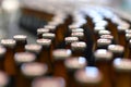 beer bottles on the assembly line in a modern brewery - industrial plant in the food industry Royalty Free Stock Photo