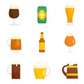 Beer bottles glass icons set, flat style
