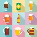 Beer bottles glass icons set, flat style