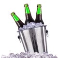 Beer bottles in ice bucket isolated on white Royalty Free Stock Photo