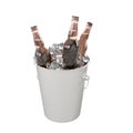 Beer bottles in ice bucket isolated on the white background Royalty Free Stock Photo