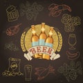 Beer in bottles logo on the background of beer snacks. Royalty Free Stock Photo