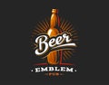 Beer bottles logo, emblem on dark background Royalty Free Stock Photo