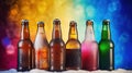 Beer Bottles Resting on Ice, Surrounded by a Spectrum of Lively Hues, Generative AI Royalty Free Stock Photo