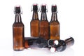 Beer bottles standing and lying isolated