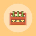 Beer bottles in wooden box flat line icon. Vector illustration. Royalty Free Stock Photo