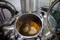 Brewing of beer, equipment at microbrewery, top view