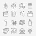 Beer and brewery line icons set