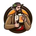 Beer, brewery, pub logo or label. Oktoberfest emblem. Vector illustration Royalty Free Stock Photo