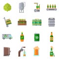 Beer Brewery Process icons set colorful collection. Vector illustrations of elements of brewing process. Royalty Free Stock Photo