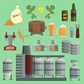 Beer brewing process factory vector flat style beer production keg, hops, plant opener brewing process elements. Mashing Royalty Free Stock Photo